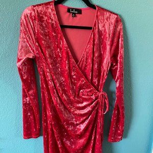 Galiana Fuchsia Velvet Long Sleeve Wrap Dress